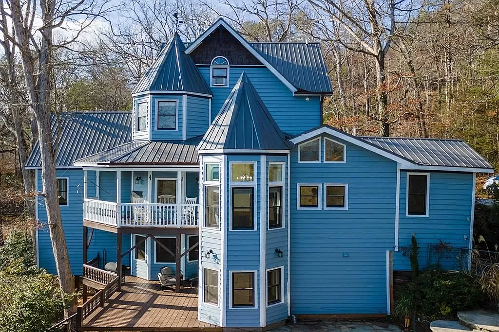 Exterior with Deck — exterior of unique chateau-style cabin in Franklin NC — Chateaux Wedgewood Smoky Mountains retreat