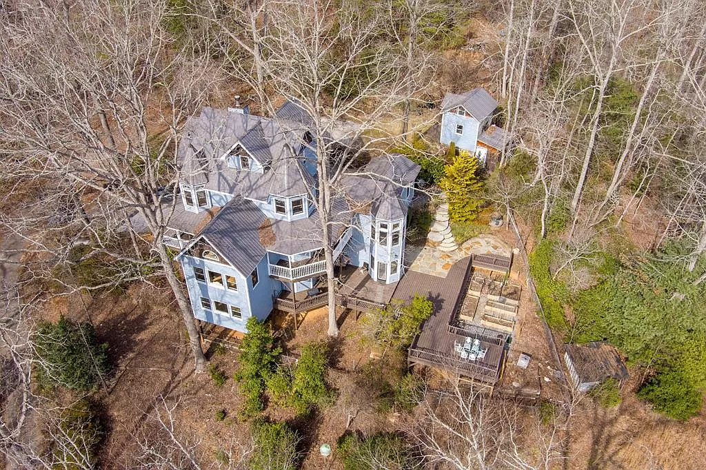 Aerial View — Grounds — exterior of unique chateau-style cabin in Franklin NC — Chateaux Wedgewood Smoky Mountains retreat