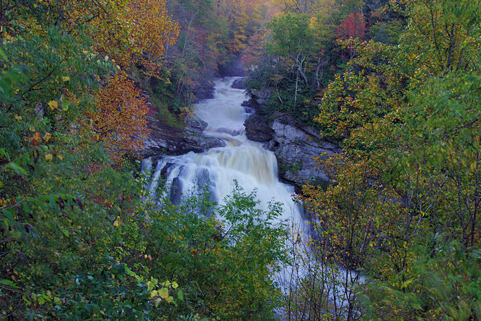 Cullasaja Falls waterfall near Franklin NC in autumn