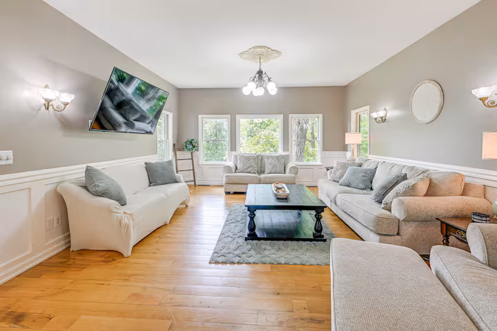 Living room at unique cabin Franklin NC